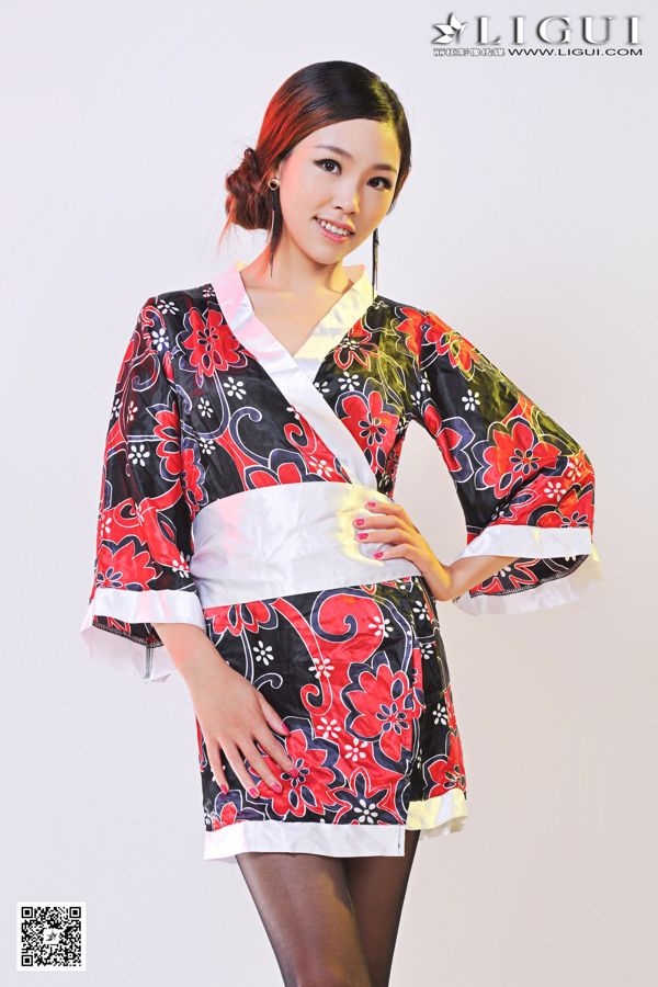 [丽柜 LiGui] นางแบบ "Kimono Black Silk Feet" ของ Weiwei ขาสวยและรูปถ่าย Jade Feet